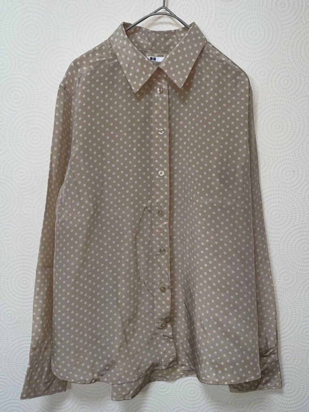 Notewo Beige Polka Dot Long Sleeve Casual Simple Shirt M